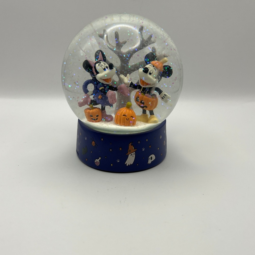 Disney Mickey & Minnie Mouse Halloween Snow Globe Glitter Pumpkin Witch Decor